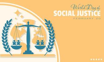 World Day of Social Justice template with human on balanced scale and copy space area vector