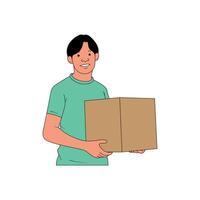 a package courier is carrying the package box vector