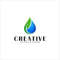 Abstract water with leaf logo design vector