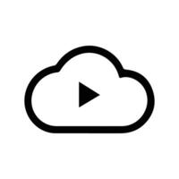 A black and white cloud with a play button vector