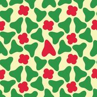 Abstract Pattern of Green Triangles and Red Flowers on a Light Yellow Background vector