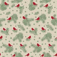 Seamless Fir Cedar Pine Cone With Bird And Snowflakes vector