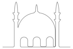 Continuous one line drawing of mosque for Ramadan vector