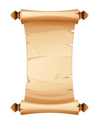 Vintage blank parchment scroll with wooden rods on the edges for writing or decoration. Cartoon illustration