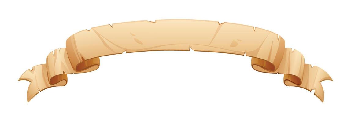 Parchment scroll banner, blank vintage paper in ribbon style, empty space for text. Cartoon illustration