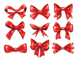 Set of red ribbon bows in various styles, perfect for decoration and festive themes. Cartoon illustration vector