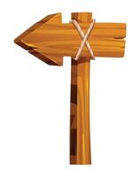 Wooden arrow signpost tied with rope, pointing left with rustic and vintage design. Cartoon illustration vector