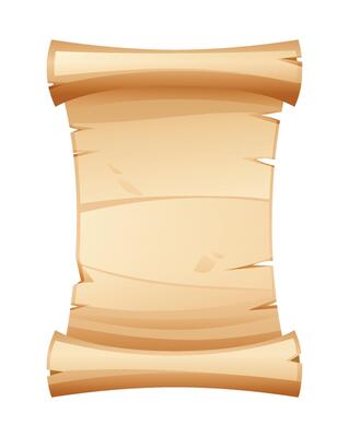 Blank aged parchment scroll with curled edges, ideal for text or design purposes. Cartoon illustration