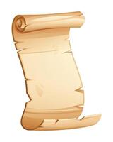 Curved aged parchment scroll with rolled top, perfect for text or design space. Cartoon illustration vector