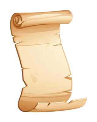 Curved aged parchment scroll with rolled top, perfect for text or design space. Cartoon illustration
