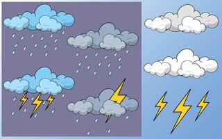 Cartoon rain and thunderstorm weather illustration design vector