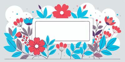 Flowers and leaves with a blank frame vector