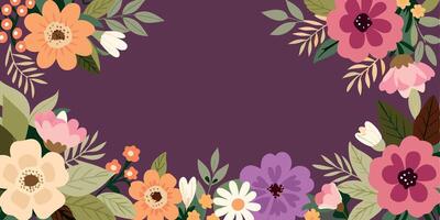 Floral frame on purple background with space for text vector