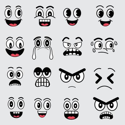 Cartoon Emoji Faces Set Expressive Emoticon Designs for Stickers and Digital Art