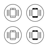 Phone vibration icon set on circle line. Vibrate mode sign symbol vector