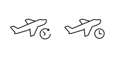 Airplane taking off and clock icon. Flight schedule time sign symbol vector