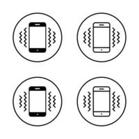 Phone vibration icon set on circle line. Cellphone vibrate sign symbol vector