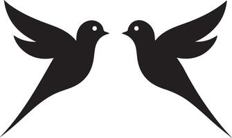 Elegant Black Silhouette of Two Birds Facing Each Other in Flight vector