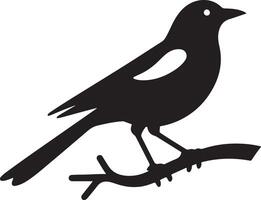 Black Silhouette of a Magpie Bird on a Branch vector
