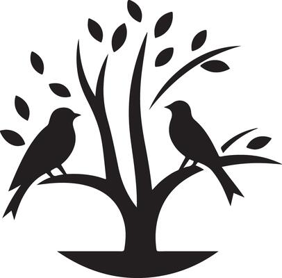 Lovely Silhouette Illustration of Two Birds Perched on a Tree Branch