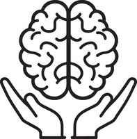 Human Brain Protected by Hands Line Art IllustrationHuman Brain Protected by Hands Line Art Illustration vector