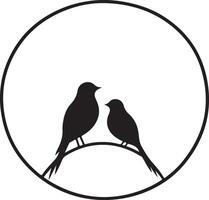 Silhouette Birds in a Circular Frame Romantic Design vector