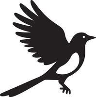 Elegant Black Silhouette of a Magpie in Flight vector