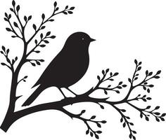 Single Bird Silhouette Resting on a Branch vector