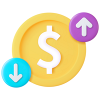 A dollar sign and three arrows on a coin png