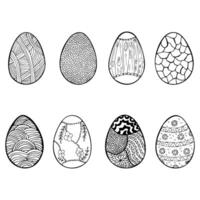 Set of Easter eggs drawn in doodle style. Black and white hand drawn. vector