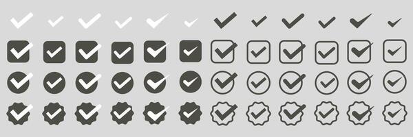 Large set of check marks on isolated background. Approved symbol.Checked checkbox.v. vector