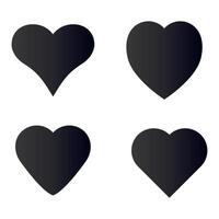 Four black hearts on isolated background. minimalistic set of love symbols. vector