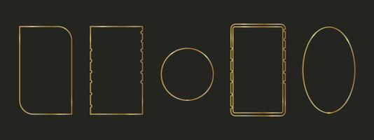 Golden geometric frames in art deco style. Design elements for wedding invitation. Linear frames isolated on black background. vector