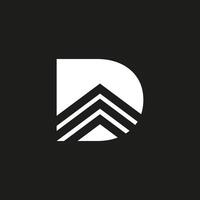 Minimalist Black and White Geometric Logo Design with Letter D Motif. Elegant monochrome symbol incorporating bold letter D and sharp geometric patterns, ideal for modern branding projects. vector