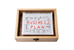 2025 business plan with text on wood box design png