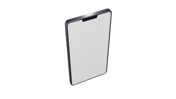Blank Screen Smartphone Perspective View Mockup 3d Rendering Rotated by Minus 25 Degrees on the X Axis and 45 Degrees on the Y Axis. View from top png
