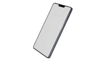 Blank Screen Smartphone Perspective View Mockup 3d Rendering Rotated by 25 Degrees on the X Axis and Minus 25 Degrees on the Z Axis. View from top png