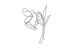 Continuous one line drawing of beauty fresh narcissus for home wall decor art poster print. Printable decorative daffodil flower for card ornament. Single line draw design graphic illustration vector