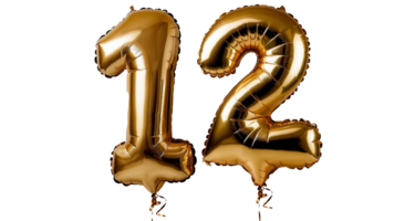 Gold foil balloons with the number twelve on them png