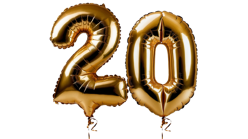 Golden balloons with the number 20 in the shape of a number png