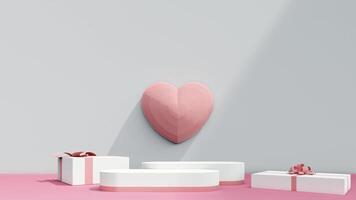 valentine display podium pedestal platform product stage minimal mockup background. valentine day scene geometric studio showcase stand abstract modern light show. shape realistic empty backdrop. video