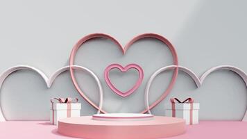 valentine display podium pedestal platform product stage minimal mockup background. valentine day scene geometric studio showcase stand abstract modern light show. shape realistic empty backdrop. video