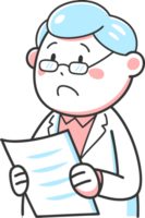 Illustration of a sad doctor who looks at documents when he needs to tell bad news png