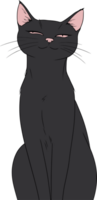 Black Cat Illustration - Smiling Cartoon Cat with Pink Ears and Nose png