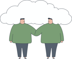 Two Cartoon Characters with Connected Cloud Heads Holding Hands - Concept of Unity, Imagination, and Creativity png