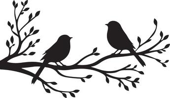 Pair of Birds Perched on a Branch Decorative Silhouette vector