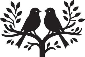Two Birds on a Branch Heartfelt Silhouette Art vector
