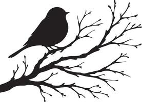 Solitary Bird Silhouette on a Branch Artistic Illustration vector