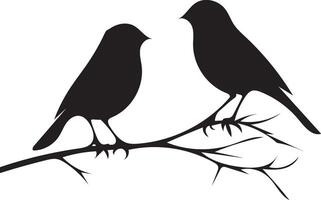 Two Birds on a Branch Silhouette Romantic Artwork Graphic vector