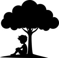 Solitary Child Silhouette Resting Under a Tree Illustration vector
